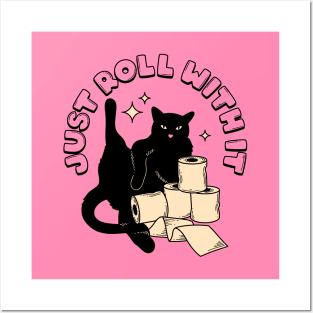 Roll with it Black Cat in pink Posters and Art